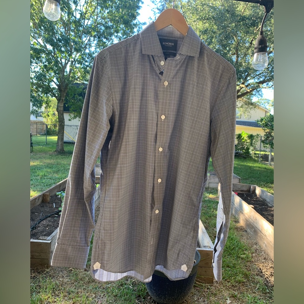 Men’s Bonobos black check slim fit 15 1/2 /35, 100% Cotton